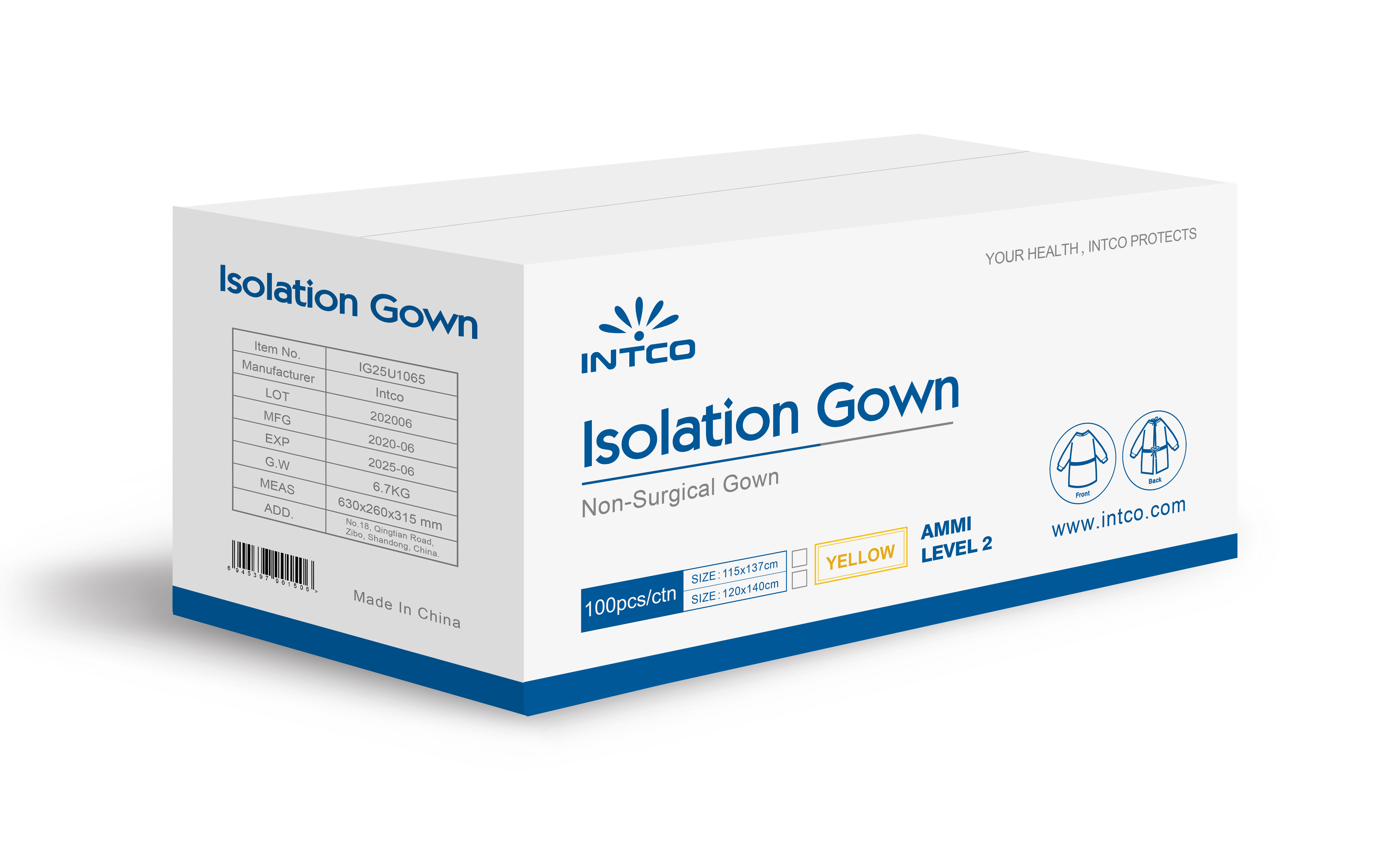 Level 2 AAMI Disposable Isolation Gown - Case of 50 - 2 colors