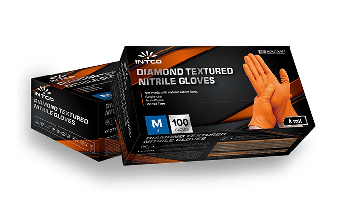 Diamond Textured Nitrile Gloves INTCO Protects Your Health
