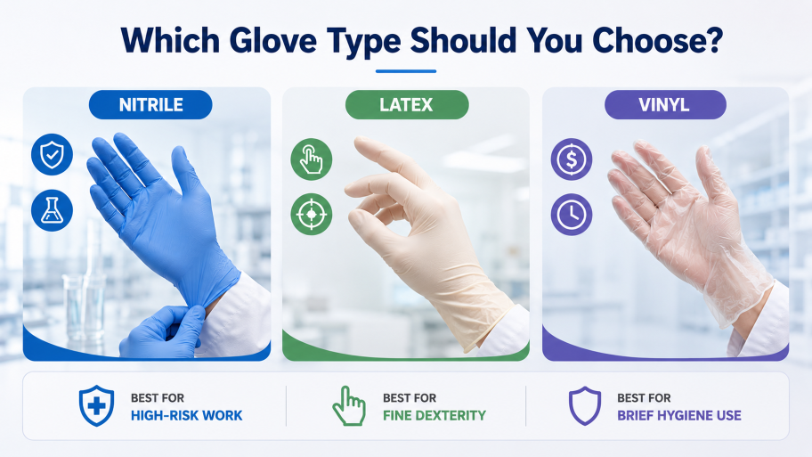 Nitrile vs Vinyl vs Latex Gloves — Full Comparison by Use Case and Industry
