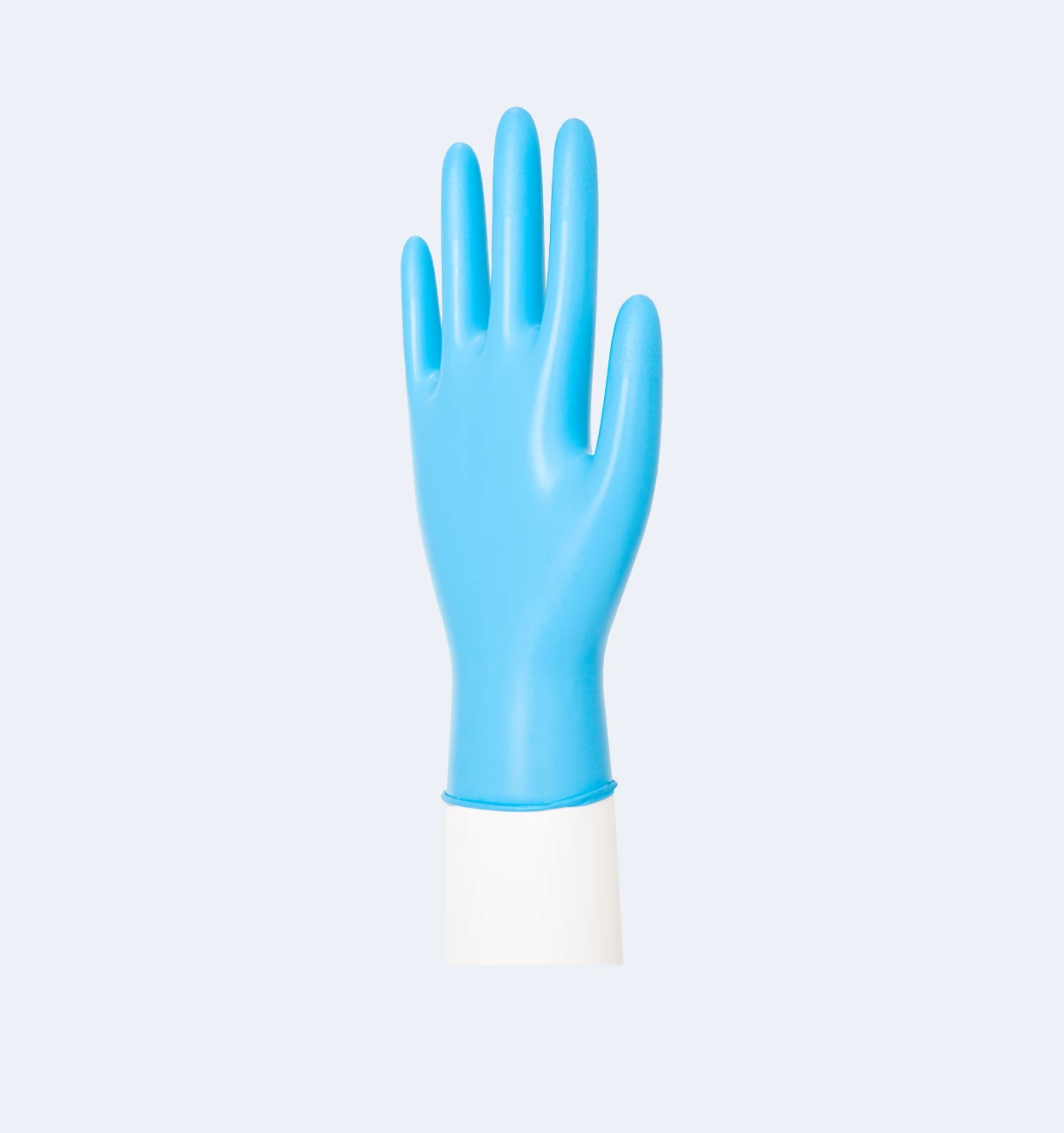 Blue Disposable Synmax® Vinyl Gloves Close-Up View