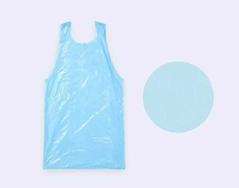 Disposable HDPE aprons in multiple colors for food processing, cleaning and industrial