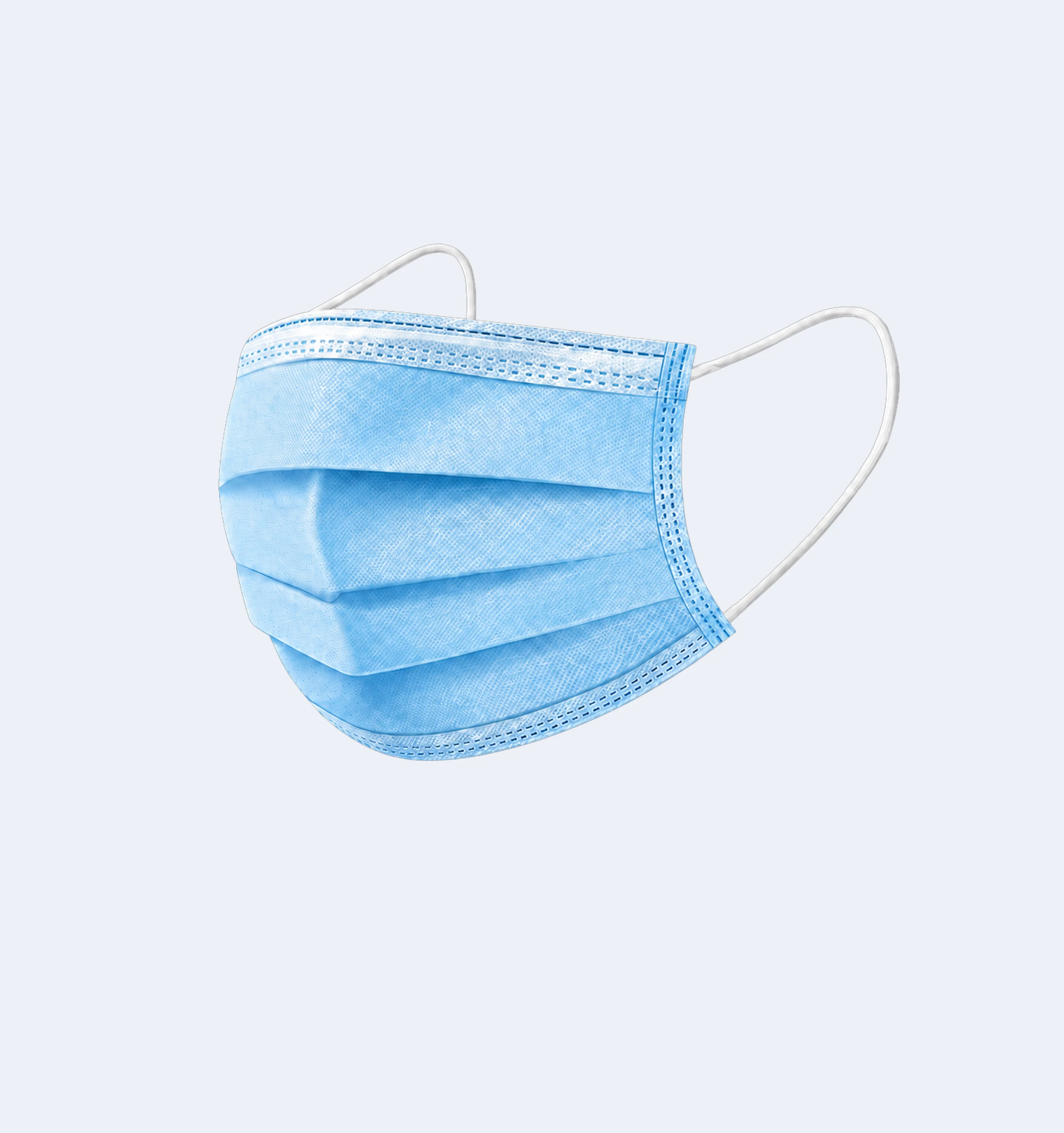 Detailed view of disposable face mask non-woven fabric and protective filtration layers