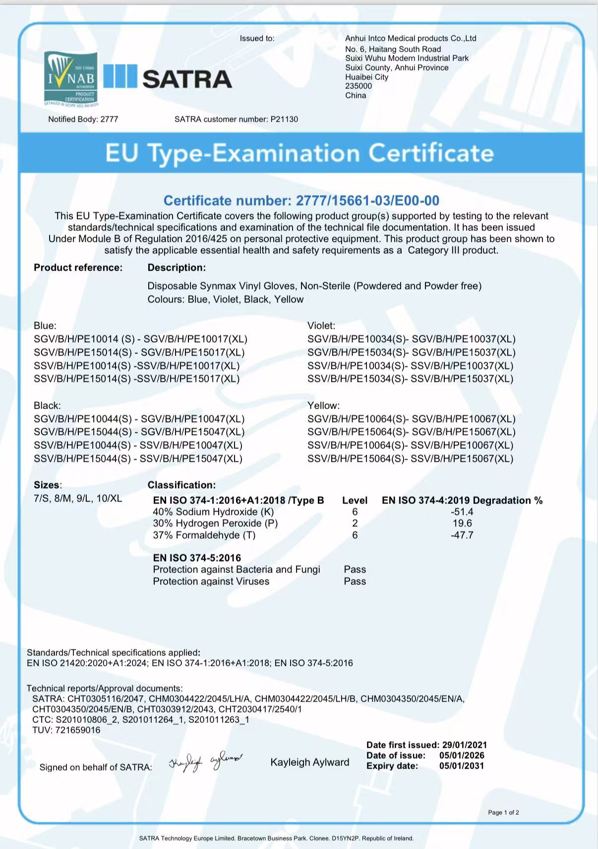 2026年 CE-PPE-Module B证书- Synmax