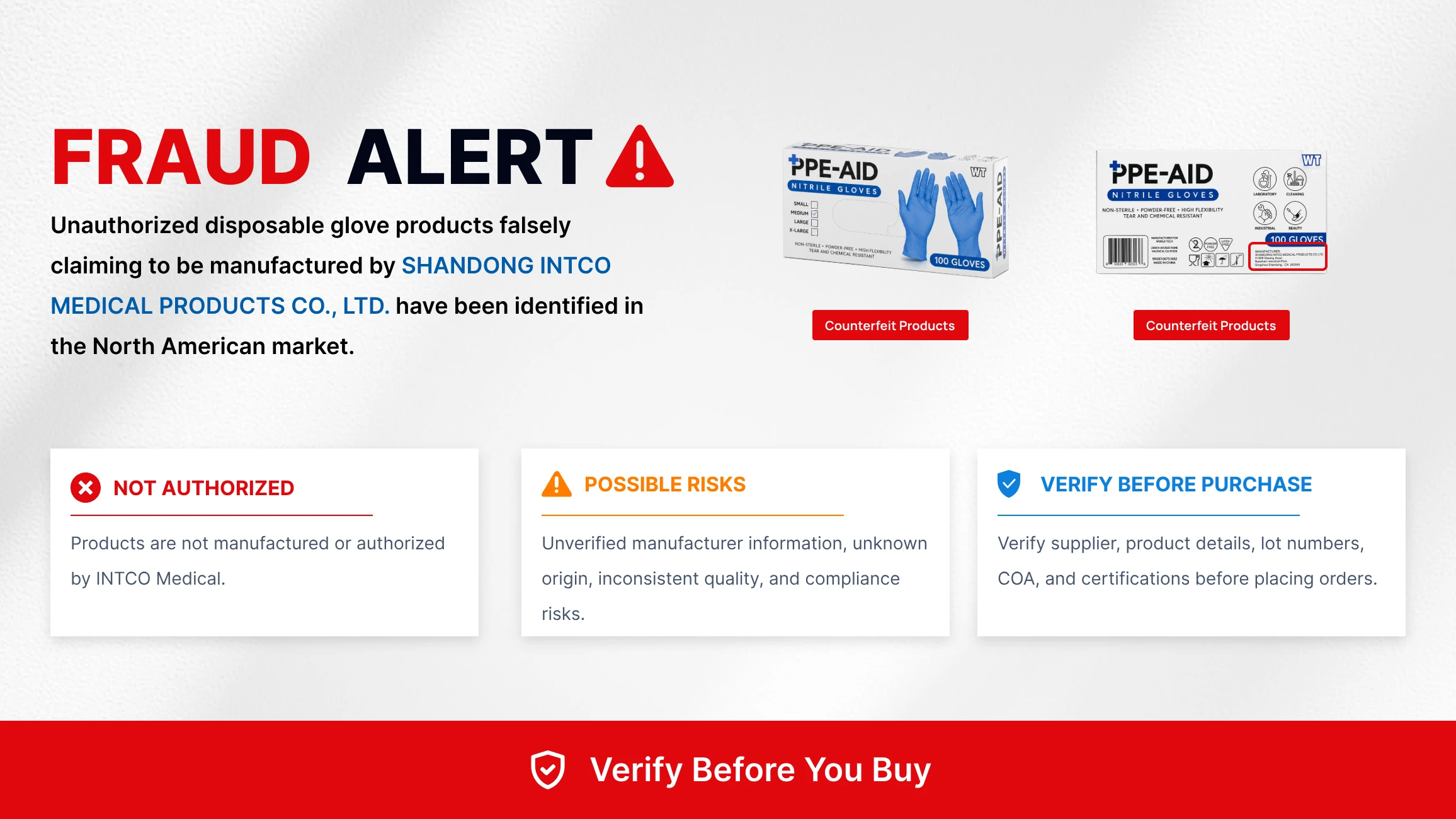 Beware of Unauthorized Disposable Gloves Falsely Claiming to Be Manufactured by INTCO Medical