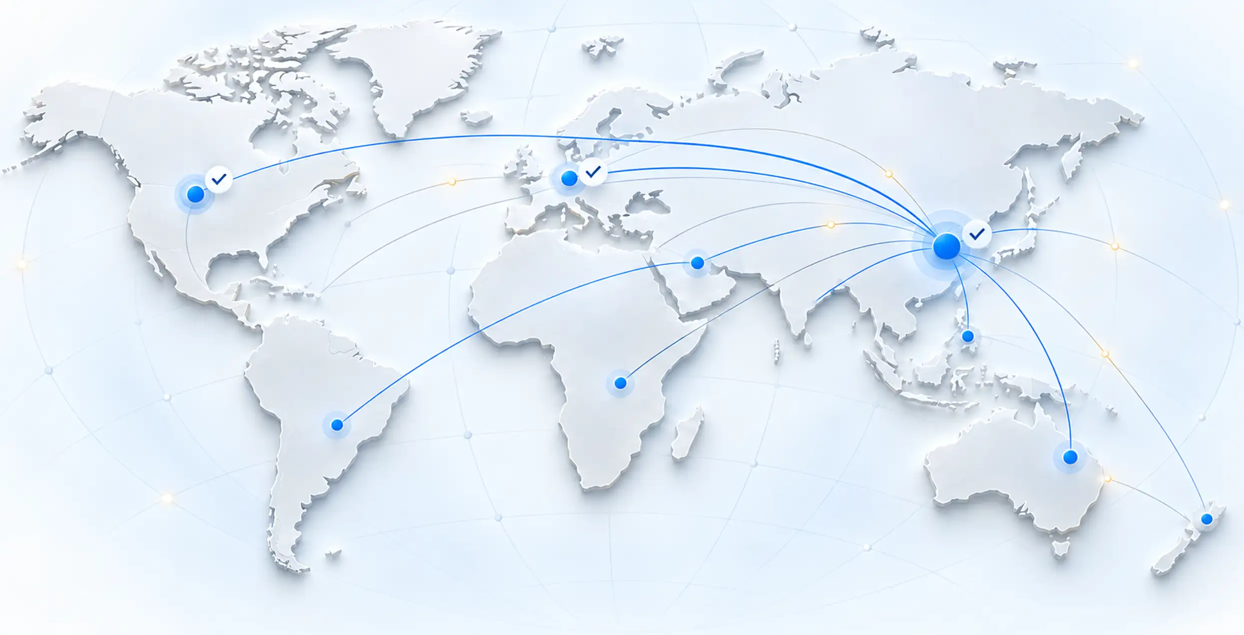 World map with connected verification nodes illustrating global medical device regulatory pathways and market access.