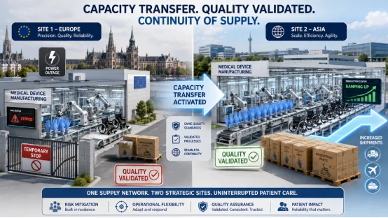 Medical device manufacturing capacity transfer infographic