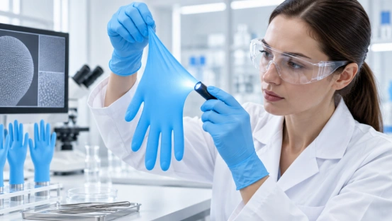 Quality testing of blue nitrile medical glove in laboratory